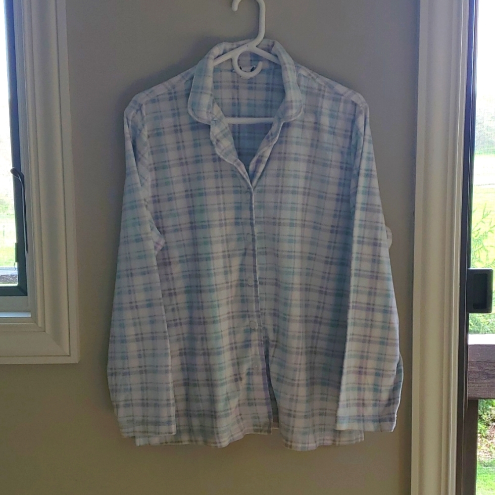 CHARTER CLUB Plus Size XL 2pc Pajamas MicroFleece Plaid Blue Purple